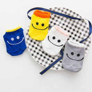 【彩色笑脸地板袜】韩版新款全棉卡通宝宝婴儿童袜子硅胶防滑船袜