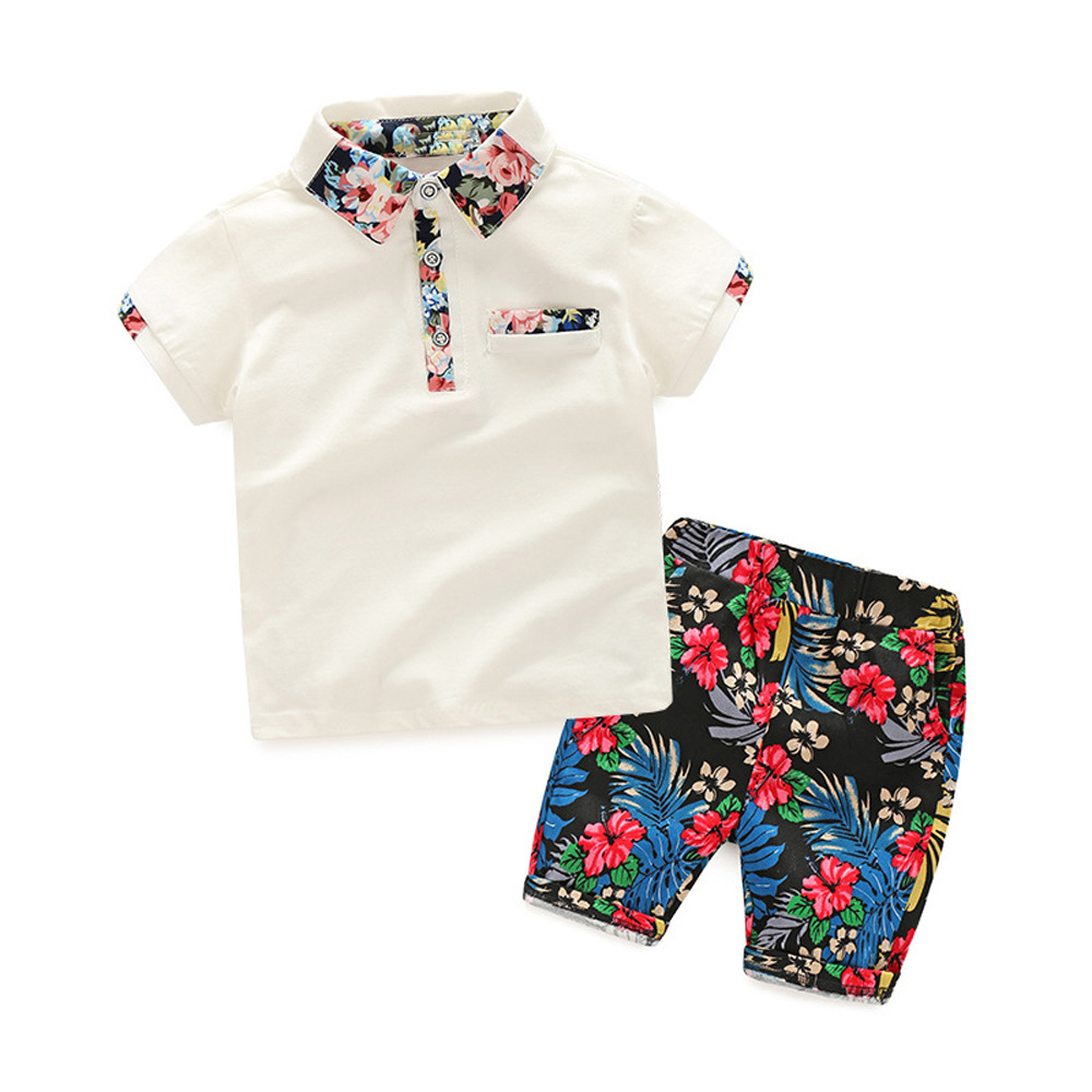 2020 новый летний ребенок установите рубашка + цветы отпечатано в брюки два рукава внешняя торговля ребятишки оптовая торговля