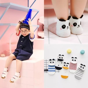 韩国春夏后跟卡通立体熊猫儿童全棉船袜 波点条纹五色可爱宝宝袜