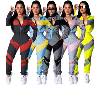 2020欧美跨境女装eBay亚马逊wish秋冬外贸新品 纯色两色拼接套装